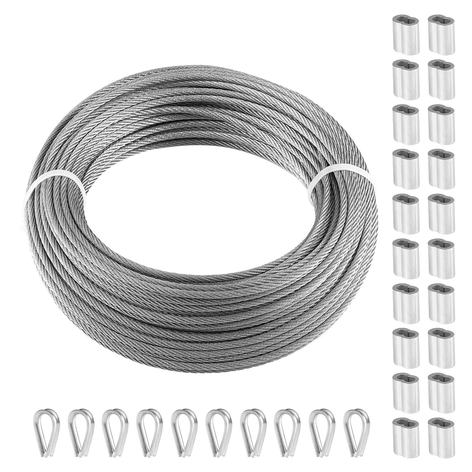 Premium 1/8" 316 Stainless Steel Wire Rope Kit, 100 ft Cable with Sleeves & Thimbles, 1600 lbs Strength for Decking, Handrail, Fencing & Outdoor Use