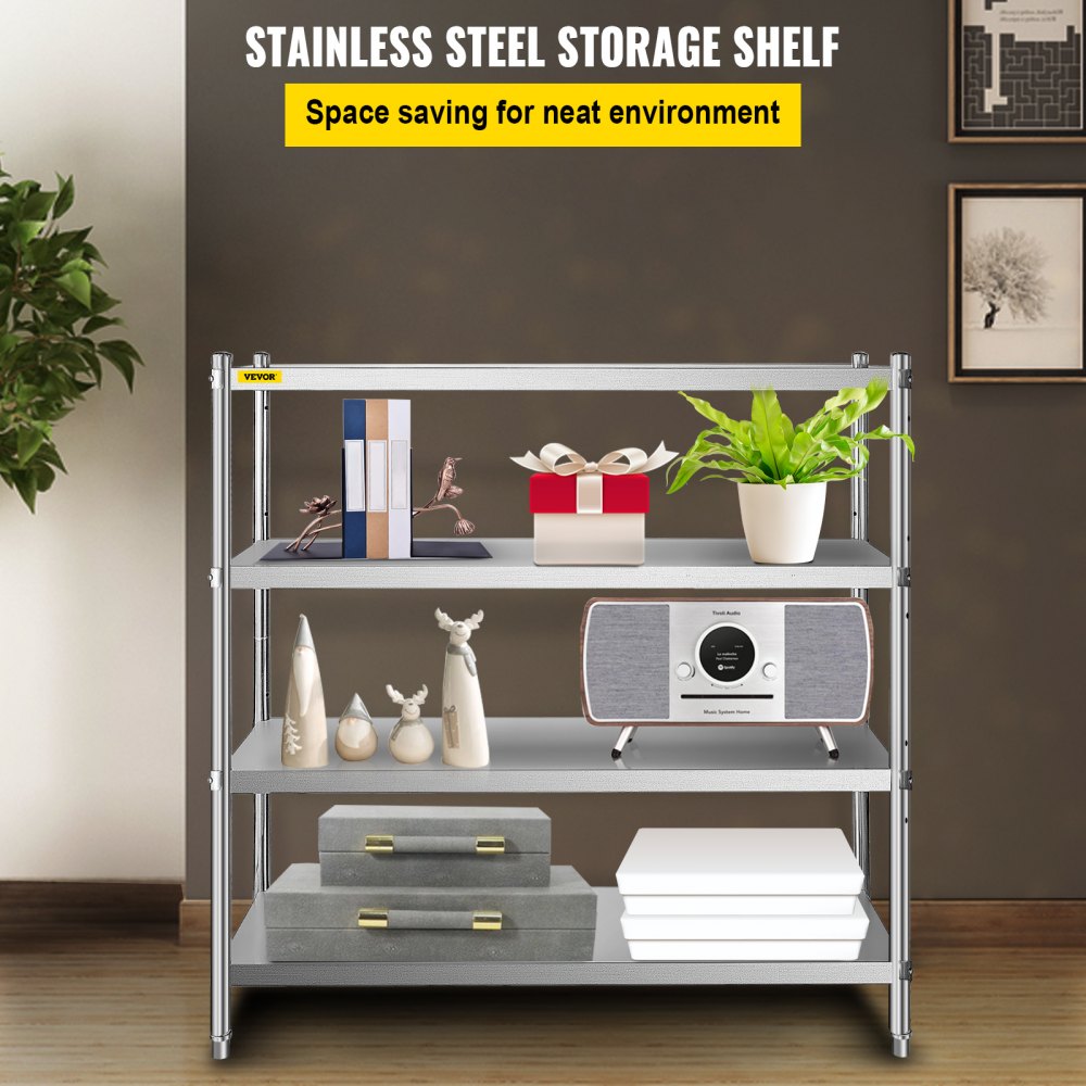 VEVOR Stainless Steel Shelving 60x18.5 Inch 4 Tier Adjustable Shelf Storage Unit Stainless Steel Heavy Duty Shelving for Kitchen Commercial Office Garage Storage 330lb Per Shelf