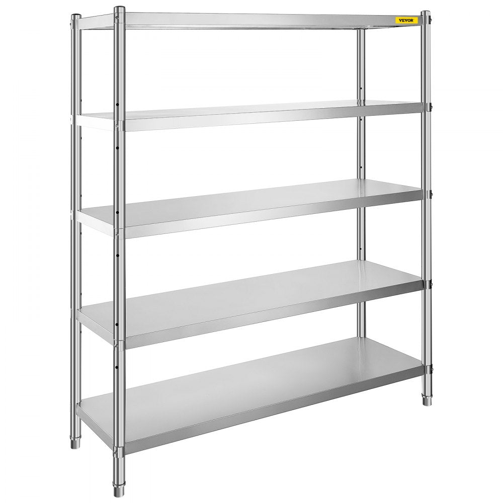 VEVOR Stainless Steel Shelving 60x18.5 Inch 5 Tier Adjustable Shelf Storage Unit Stainless Steel Heavy Duty Shelving for Kitchen Commercial Office Garage Storage 330lb Per Shelf