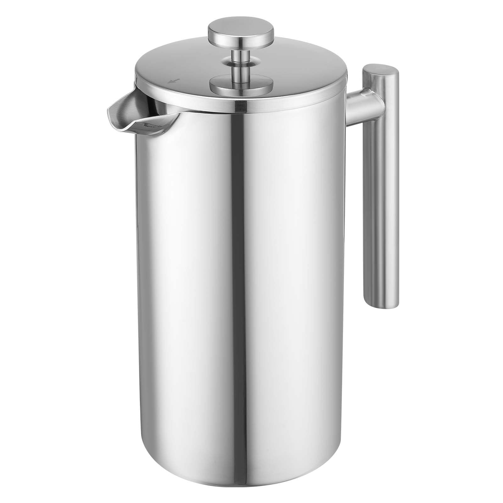 Stainless Steel French Press Coffee & Tea Maker, 51oz 1.5L, Double Wall Insulated, Precision Filter, Ideal for Camping, Travel, Home, Kitchen, Silver