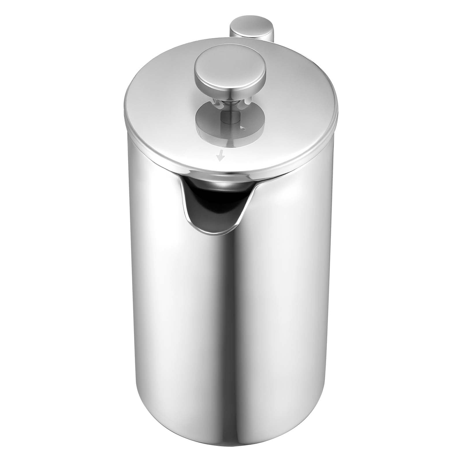 Silver Stainless Steel French Press Coffee Maker, 34 Oz Insulated Double Wall Tea & Coffee Brewer with Precision Filter for Home, Travel, Camping