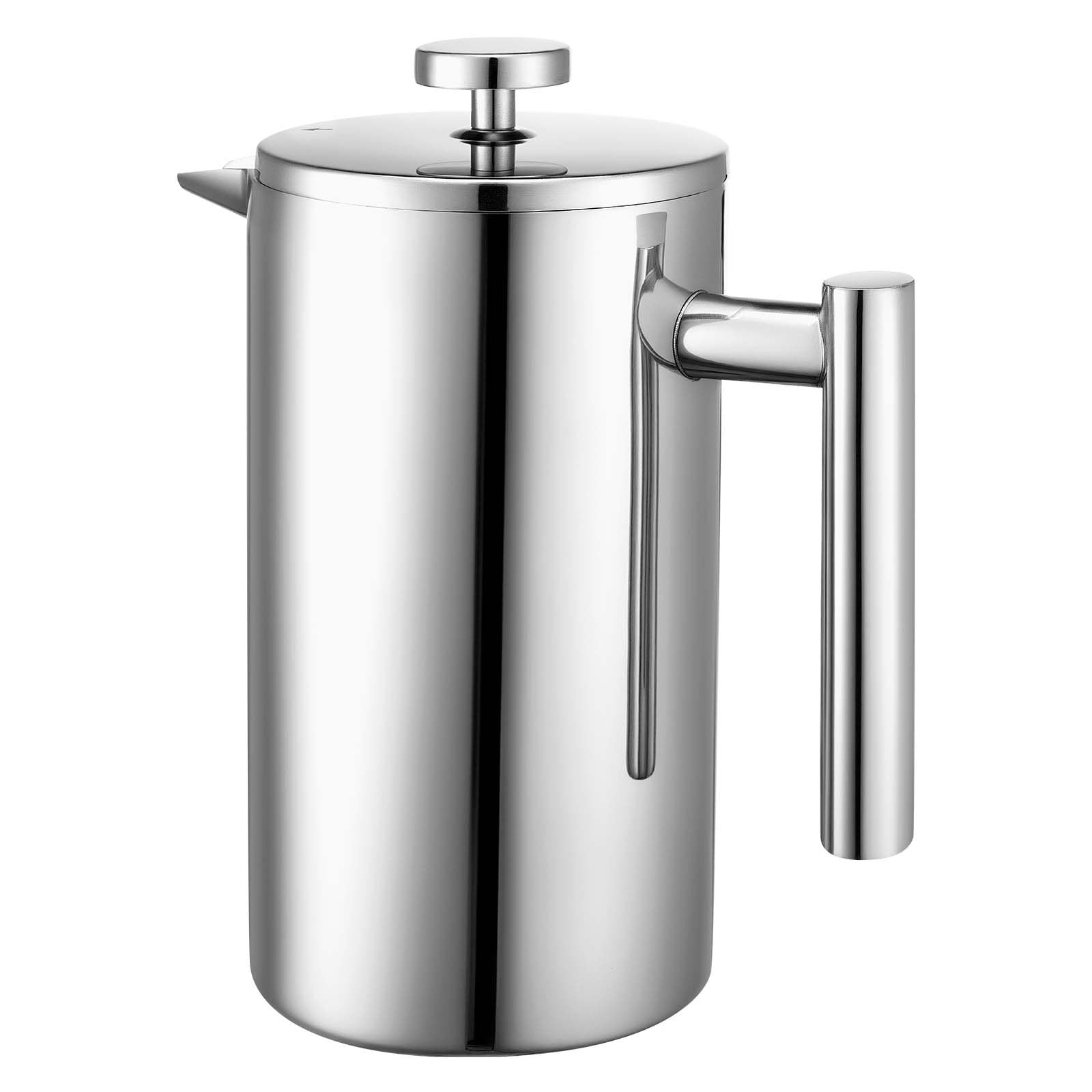 Silver Stainless Steel French Press Coffee Maker, 34 Oz Insulated Double Wall Tea & Coffee Brewer with Precision Filter for Home, Travel, Camping