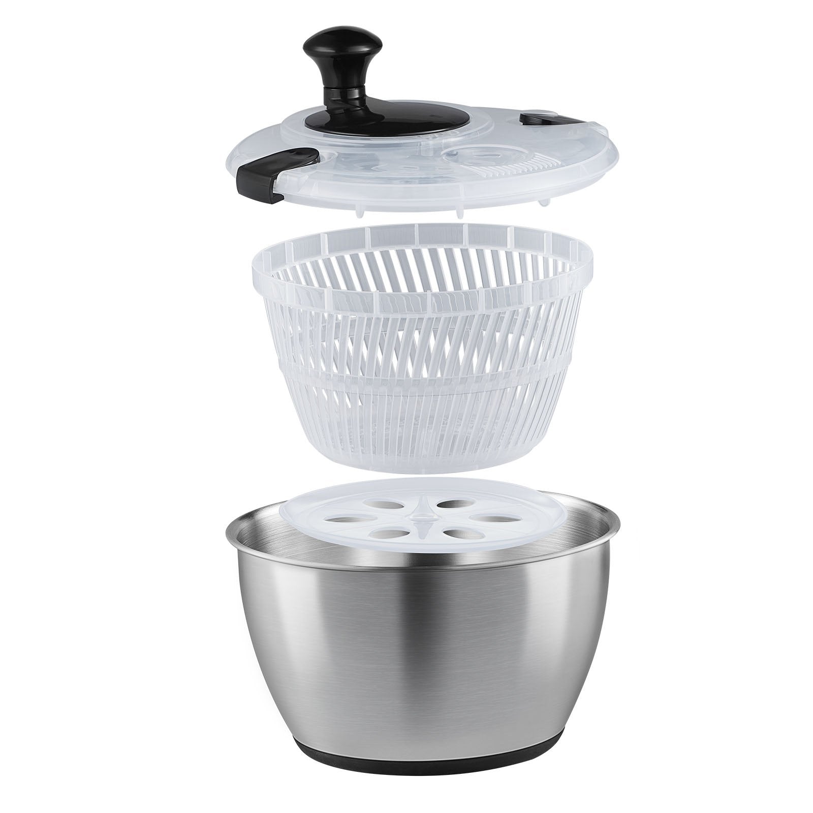 Effortless One-Handed Salad Spinner & Vegetable Dryer with Large 4.75Qt 304 Stainless Steel Bowl for Greens, Herbs, Berries, Fruits - BPA-Free, Durable & Versatile Kitchen Essential