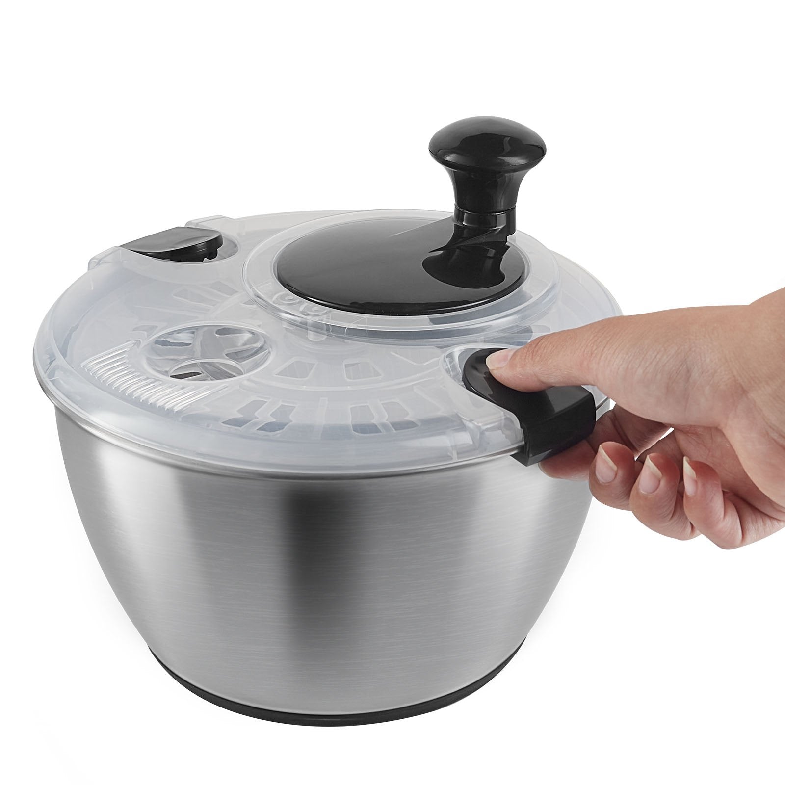 Effortless One-Handed Salad Spinner & Vegetable Dryer with Large 4.75Qt 304 Stainless Steel Bowl for Greens, Herbs, Berries, Fruits - BPA-Free, Durable & Versatile Kitchen Essential