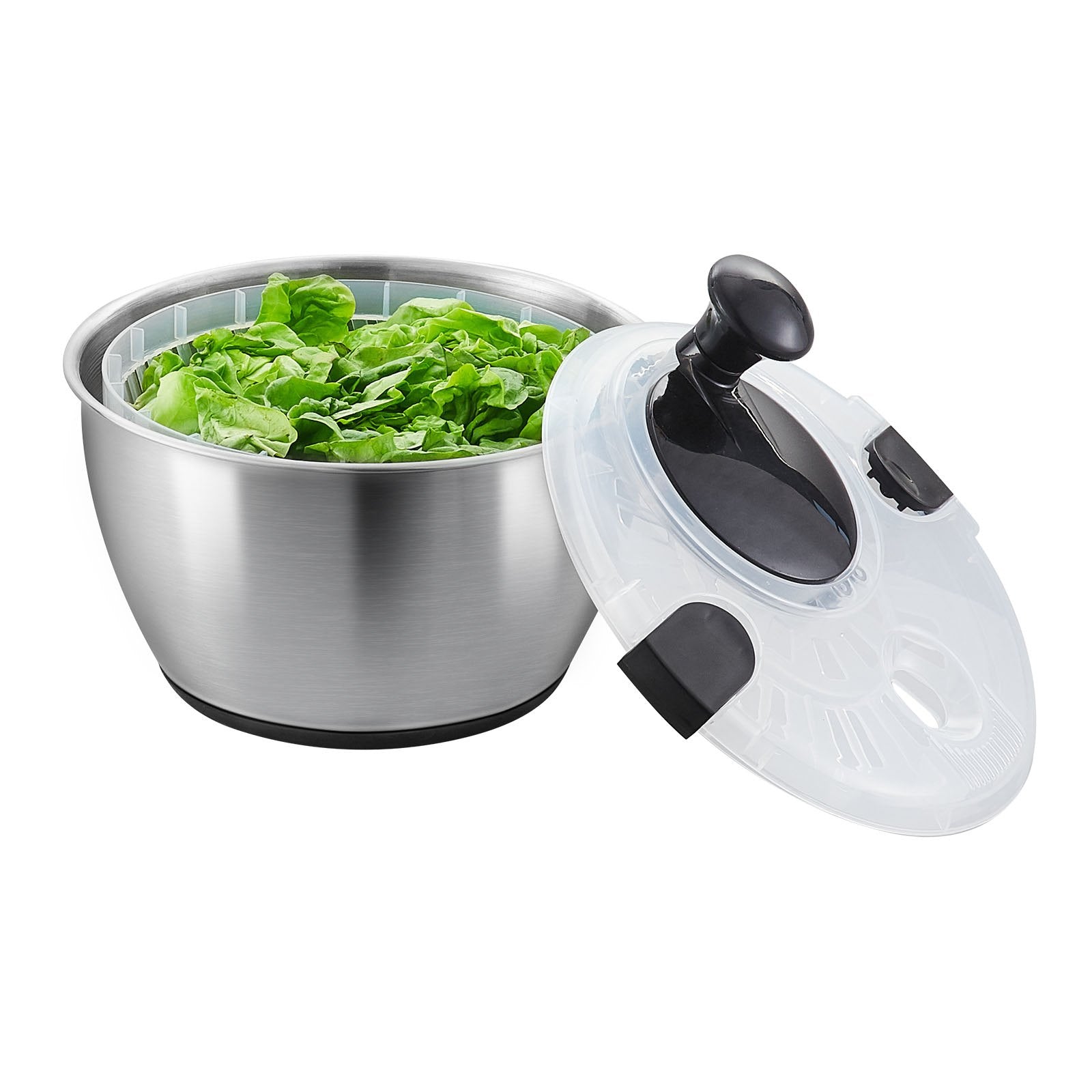 Effortless One-Handed Salad Spinner & Vegetable Dryer with Large 4.75Qt 304 Stainless Steel Bowl for Greens, Herbs, Berries, Fruits - BPA-Free, Durable & Versatile Kitchen Essential