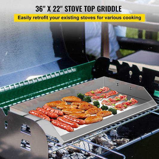 Universal 36" x 22" Stainless Steel Griddle - Non-Stick BBQ Grill Plate with Handles, Grease Groove, Perfect for Camping, Tailgating, Parties, and Outdoor Cooking Adventures