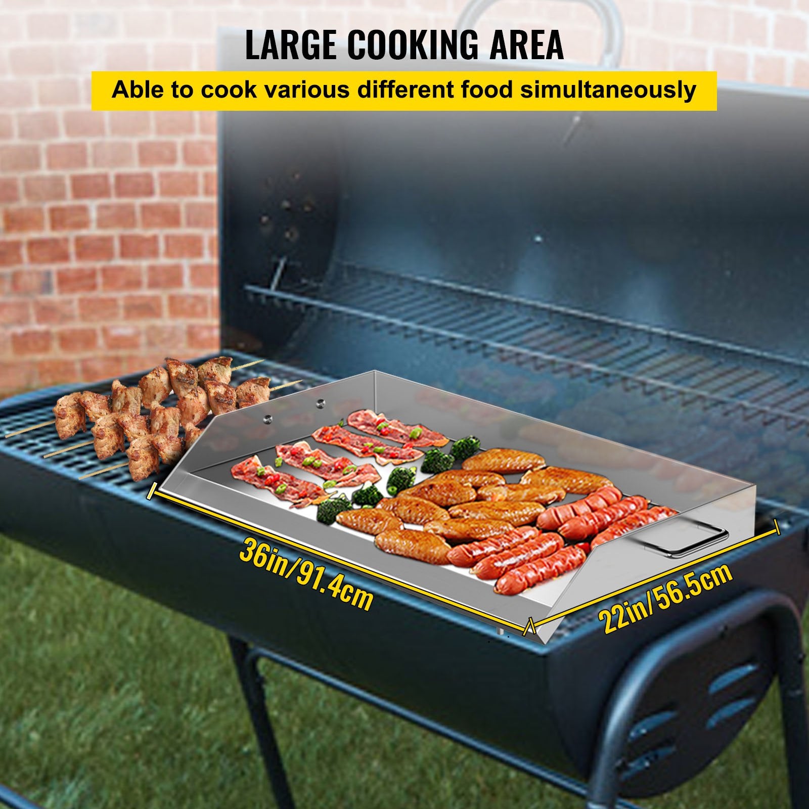 Universal 36" x 22" Stainless Steel Griddle - Non-Stick BBQ Grill Plate with Handles, Grease Groove, Perfect for Camping, Tailgating, Parties, and Outdoor Cooking Adventures