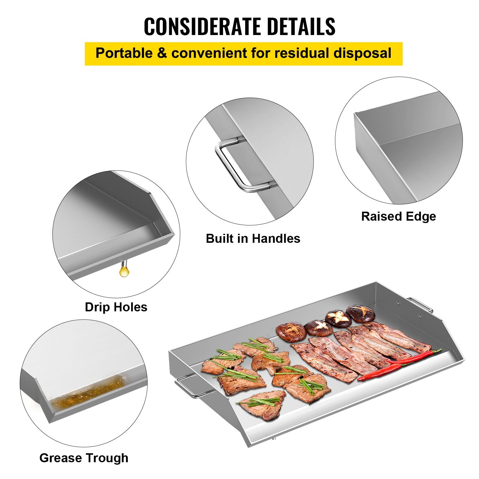 Universal 36" x 22" Stainless Steel Griddle - Non-Stick BBQ Grill Plate with Handles, Grease Groove, Perfect for Camping, Tailgating, Parties, and Outdoor Cooking Adventures
