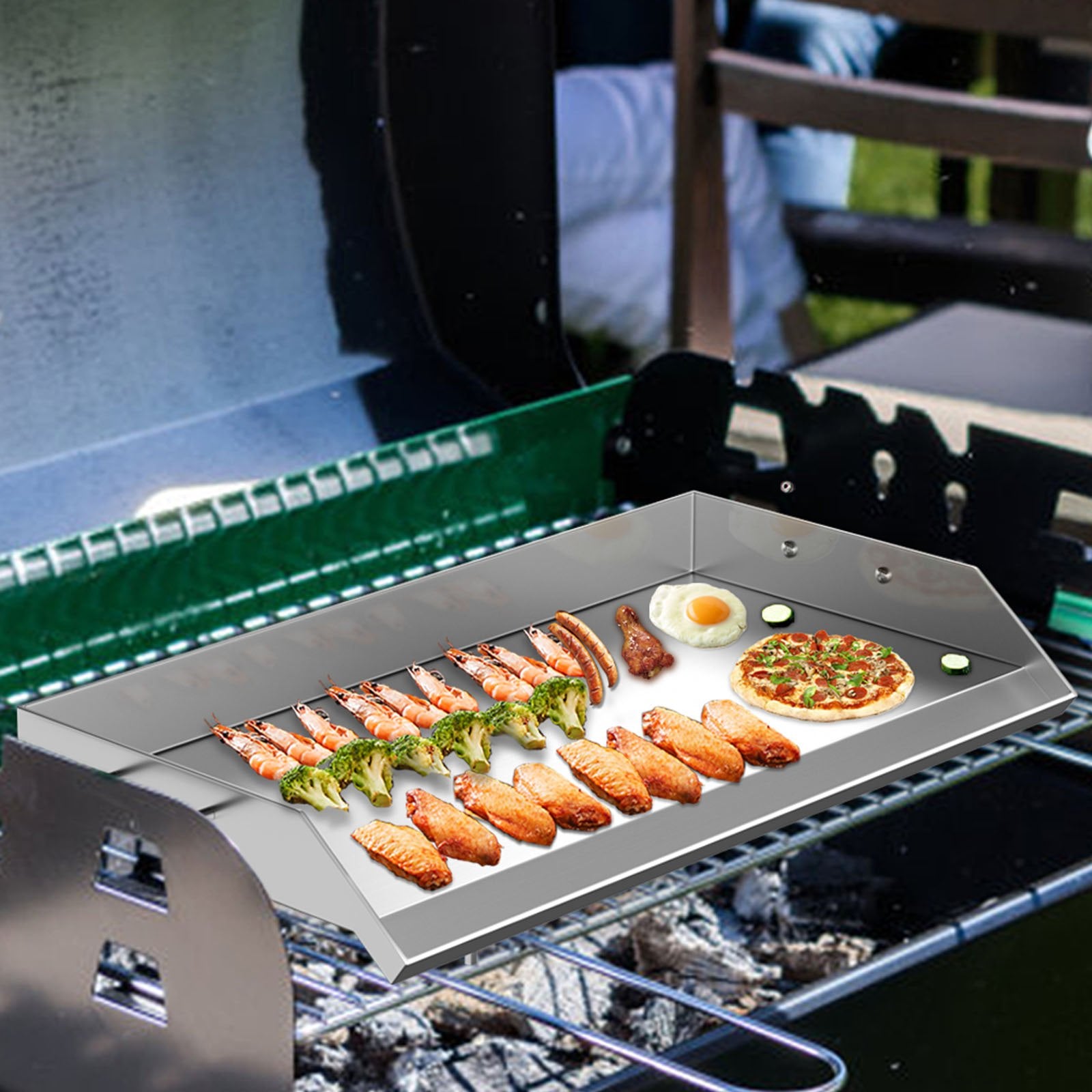 Universal 36" x 22" Stainless Steel Griddle - Non-Stick BBQ Grill Plate with Handles, Grease Groove, Perfect for Camping, Tailgating, Parties, and Outdoor Cooking Adventures