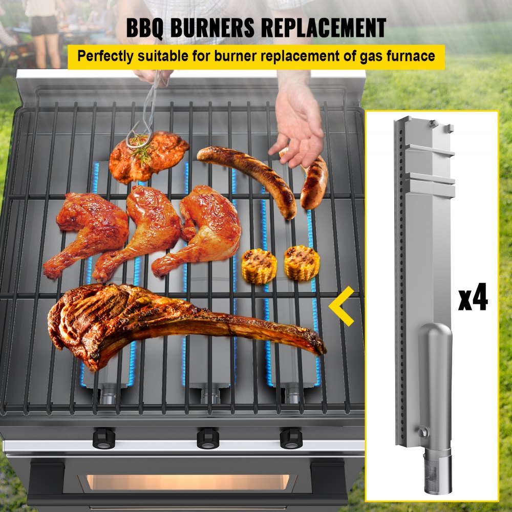 Set of 4 Stainless Steel BBQ Grill Burners for Premium Gas Grills with 16.1" Length for Even Heat Distribution