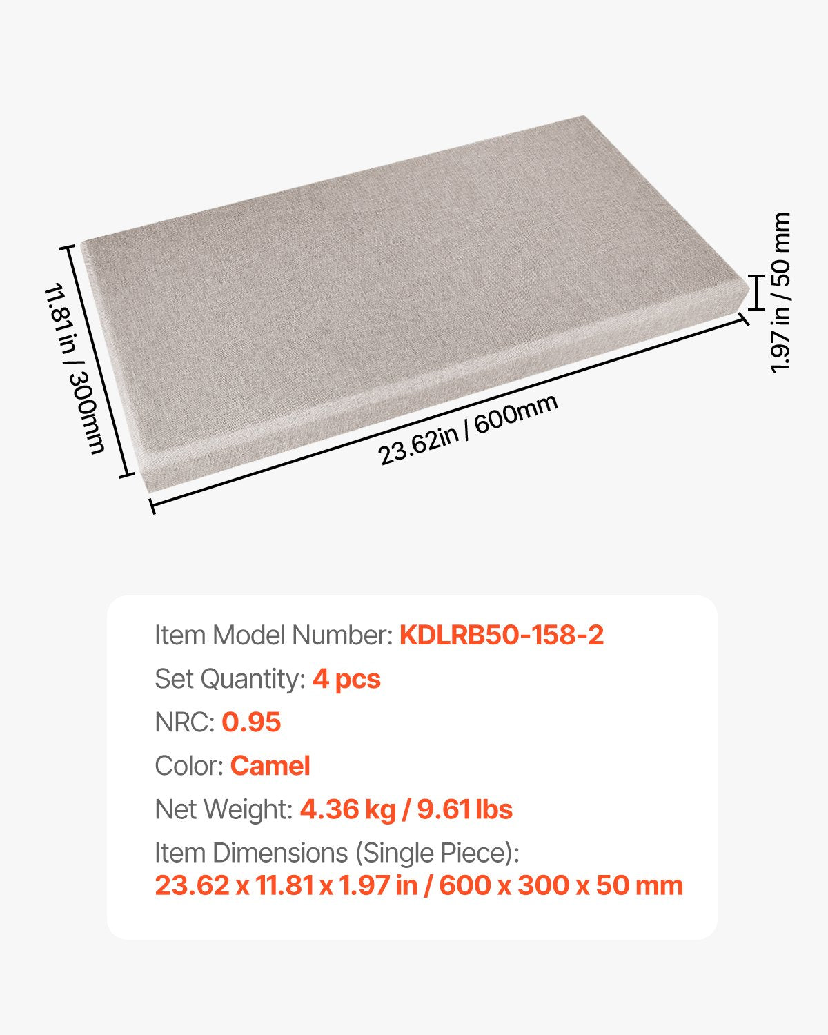 Acoustic Panels 4-Pack - 2" Thick, 23.6"x11.8" Soundproof Fiberglass Boards with 3M Self-Adhesive for Studios, Offices, Home Theaters, Camel Color