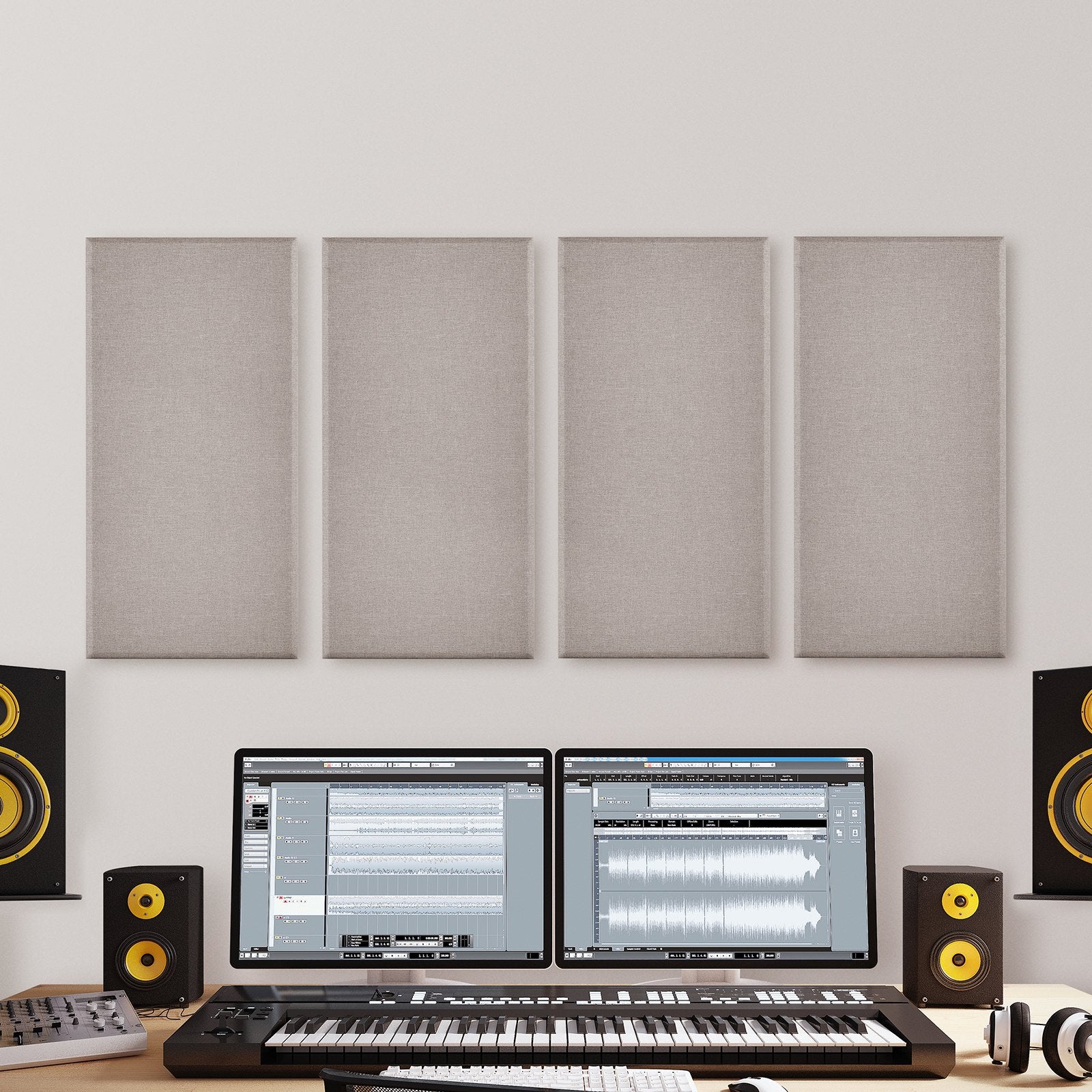 Acoustic Panels 4-Pack - 2" Thick, 23.6"x11.8" Soundproof Fiberglass Boards with 3M Self-Adhesive for Studios, Offices, Home Theaters, Camel Color
