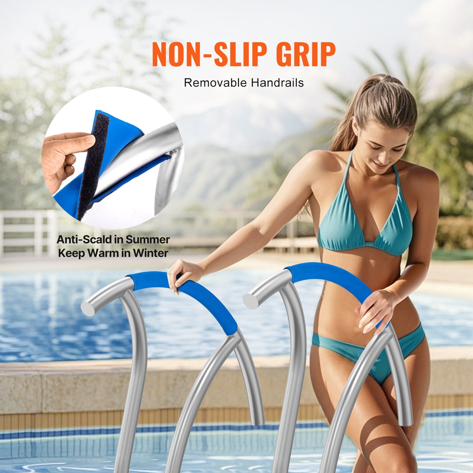 Stainless Steel Pool Handrail Set, 2 PCS 30x30 with Base Plate for Indoor/Outdoor Pools, Rust-Proof Safety Railing & Grip Cover for Decks and Spas