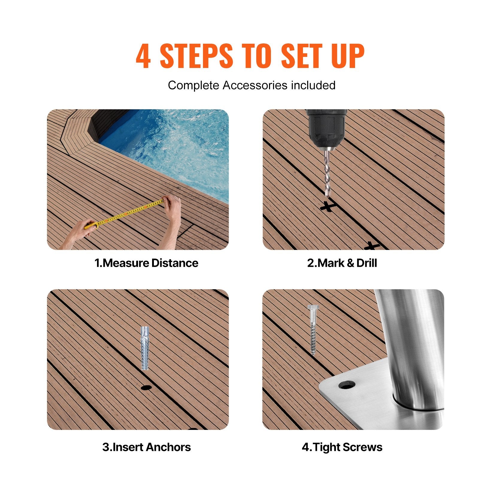 Stainless Steel Pool Handrail 54"x36" - Indoor/Outdoor Safety Railing with Rust-Proof Grab Bar, Grip Cover & Accessories for Pools & Spas
