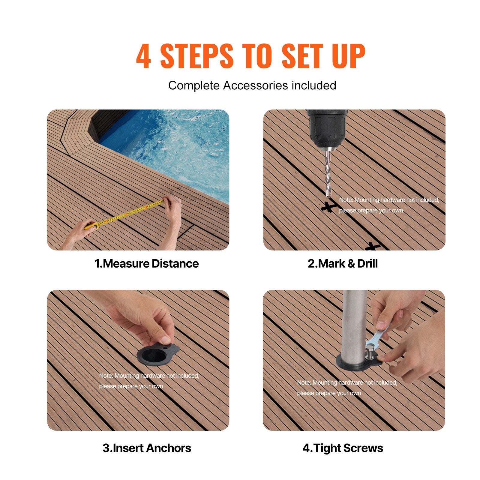Stainless Steel Pool Handrail with Durable Blue Grip - 46x37 Inch Rust-Proof Safety Grab Bar for Indoor/Outdoor Pools, Decks, Spas