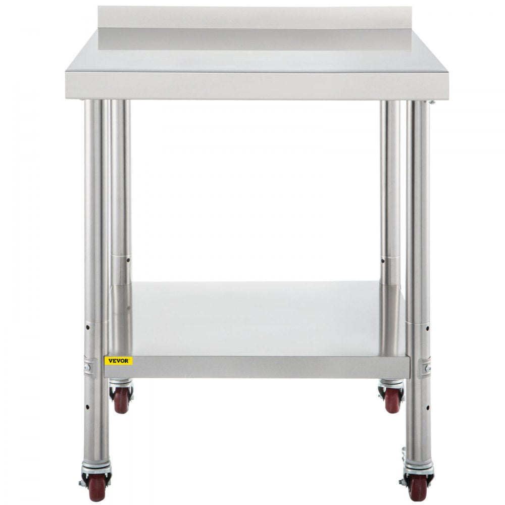 VEVOR Stainless Steel Prep Table, 24 x 24 x 35 Inch, 440lbs Load Capacity Heavy Duty Metal Worktable with Backsplash Adjustable Undershelf & 4 Casters, Commercial Workstation for Kitchen Restaurant