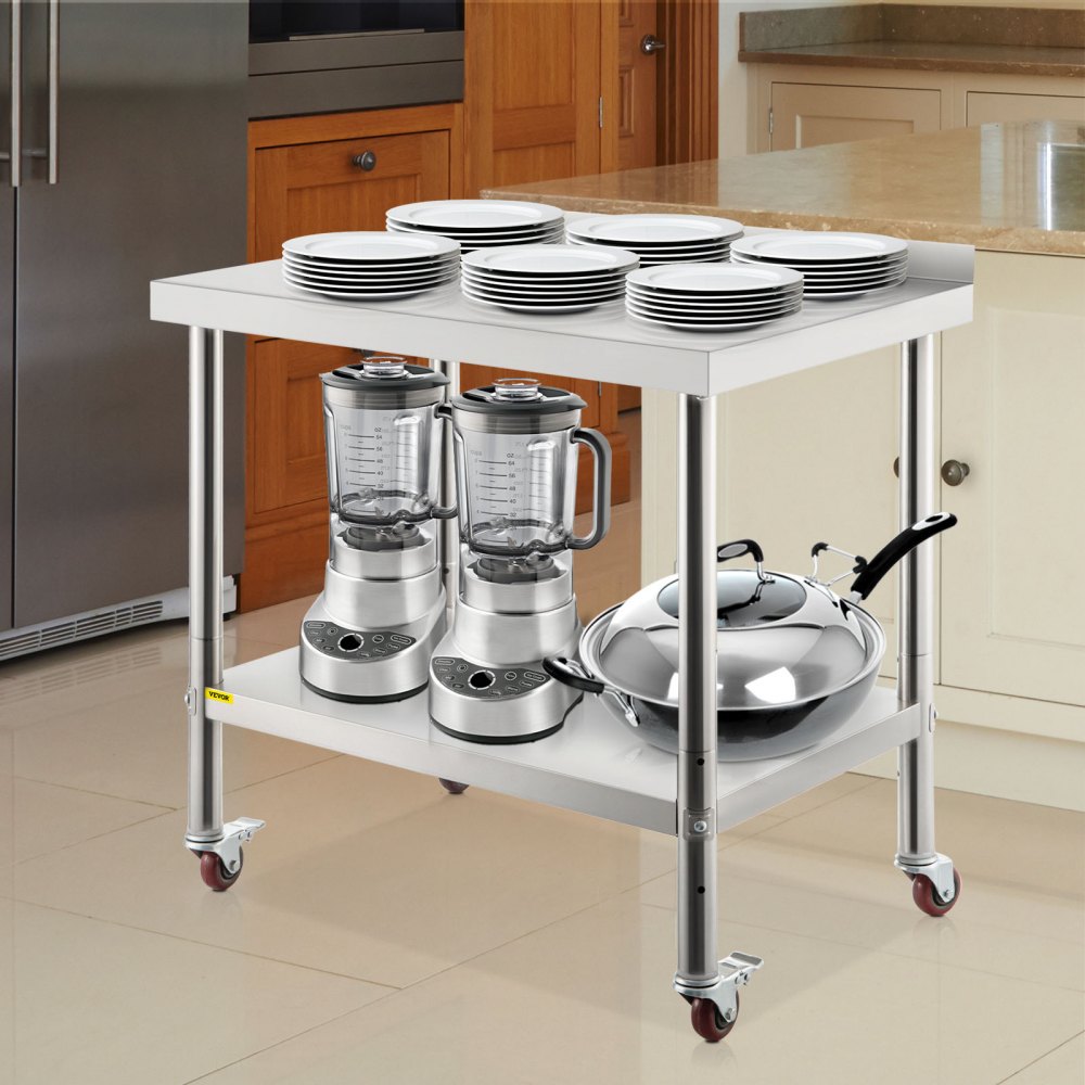 Heavy Duty Stainless Steel Kitchen Worktable with Backsplash, Adjustable Shelf, and Casters - 36 x 24 x 35 Inch, Supports 440lbs for Commercial Use