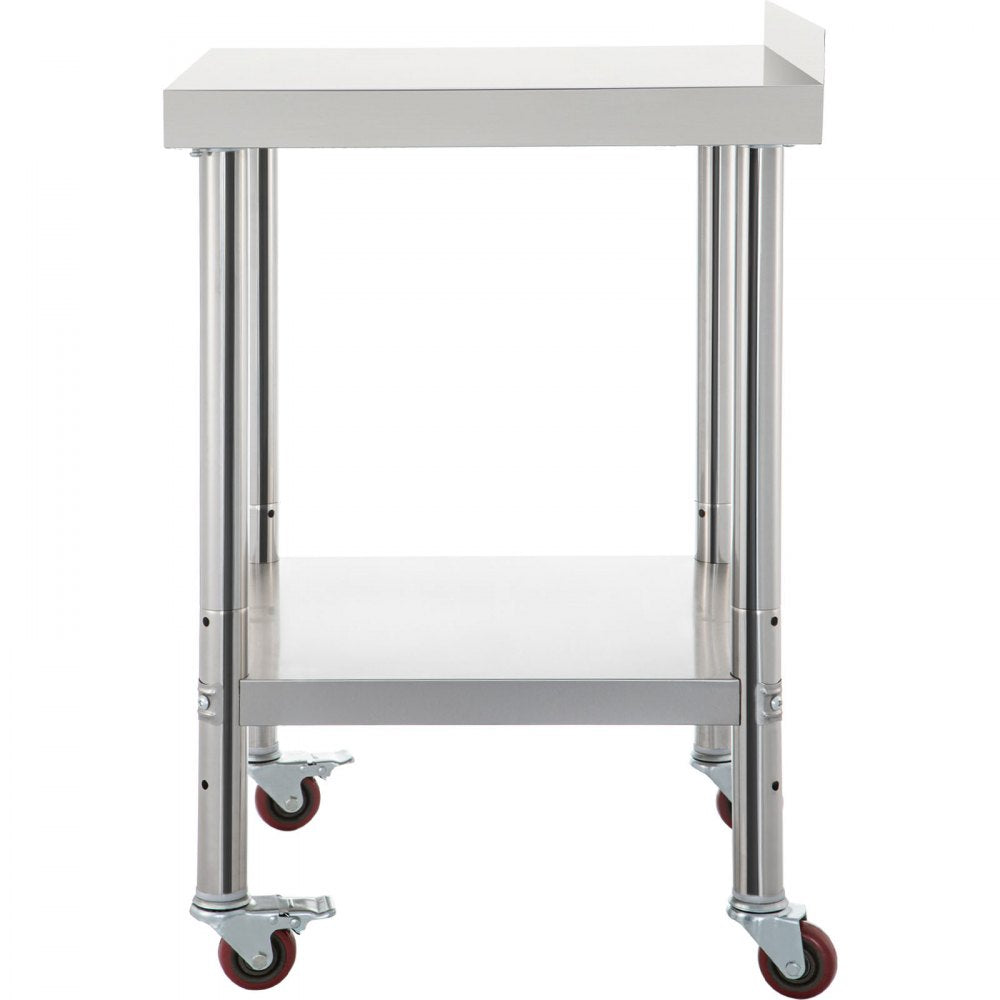 Heavy Duty Stainless Steel Kitchen Worktable with Backsplash, Adjustable Shelf, and Casters - 36 x 24 x 35 Inch, Supports 440lbs for Commercial Use