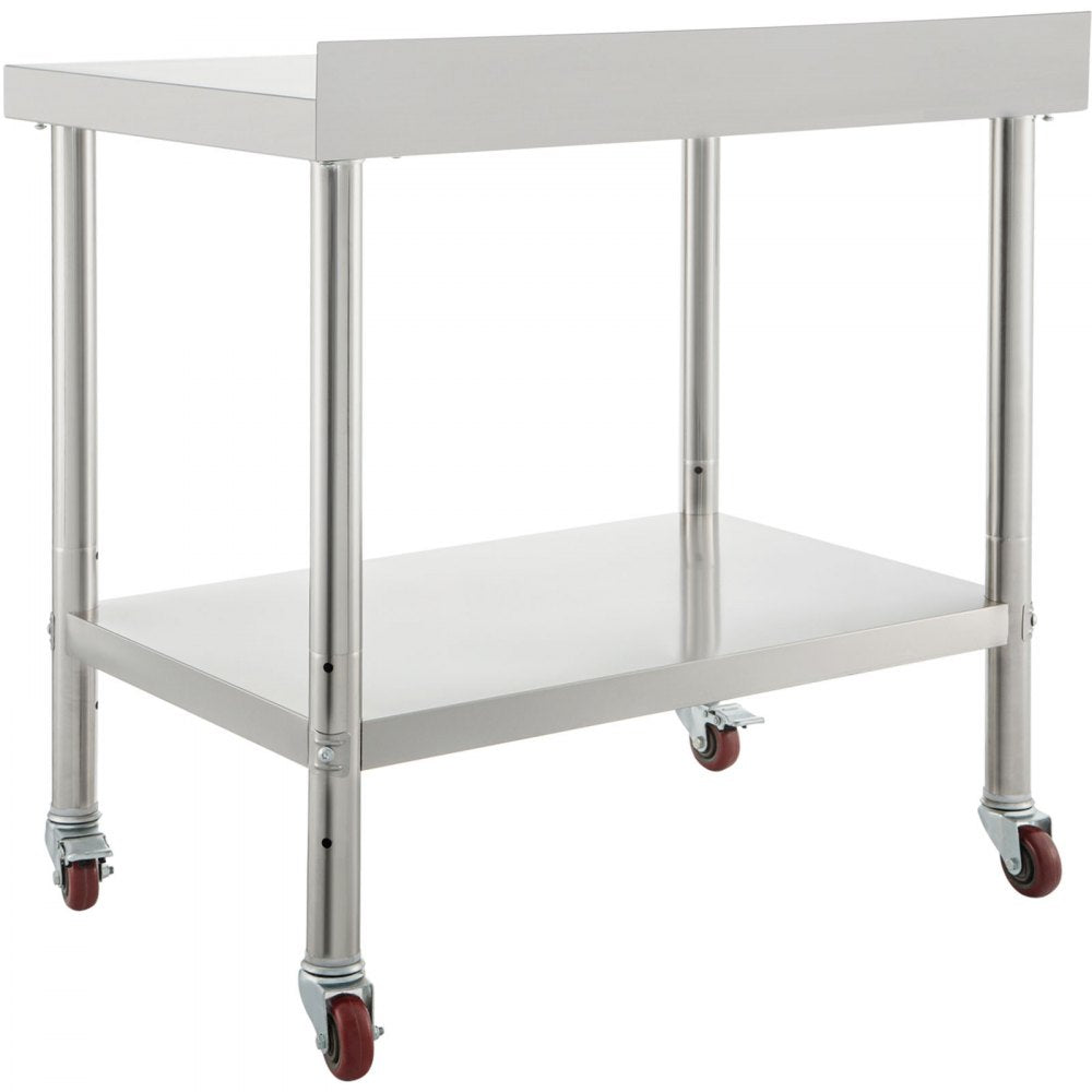 Heavy Duty Stainless Steel Kitchen Worktable with Backsplash, Adjustable Shelf, and Casters - 36 x 24 x 35 Inch, Supports 440lbs for Commercial Use