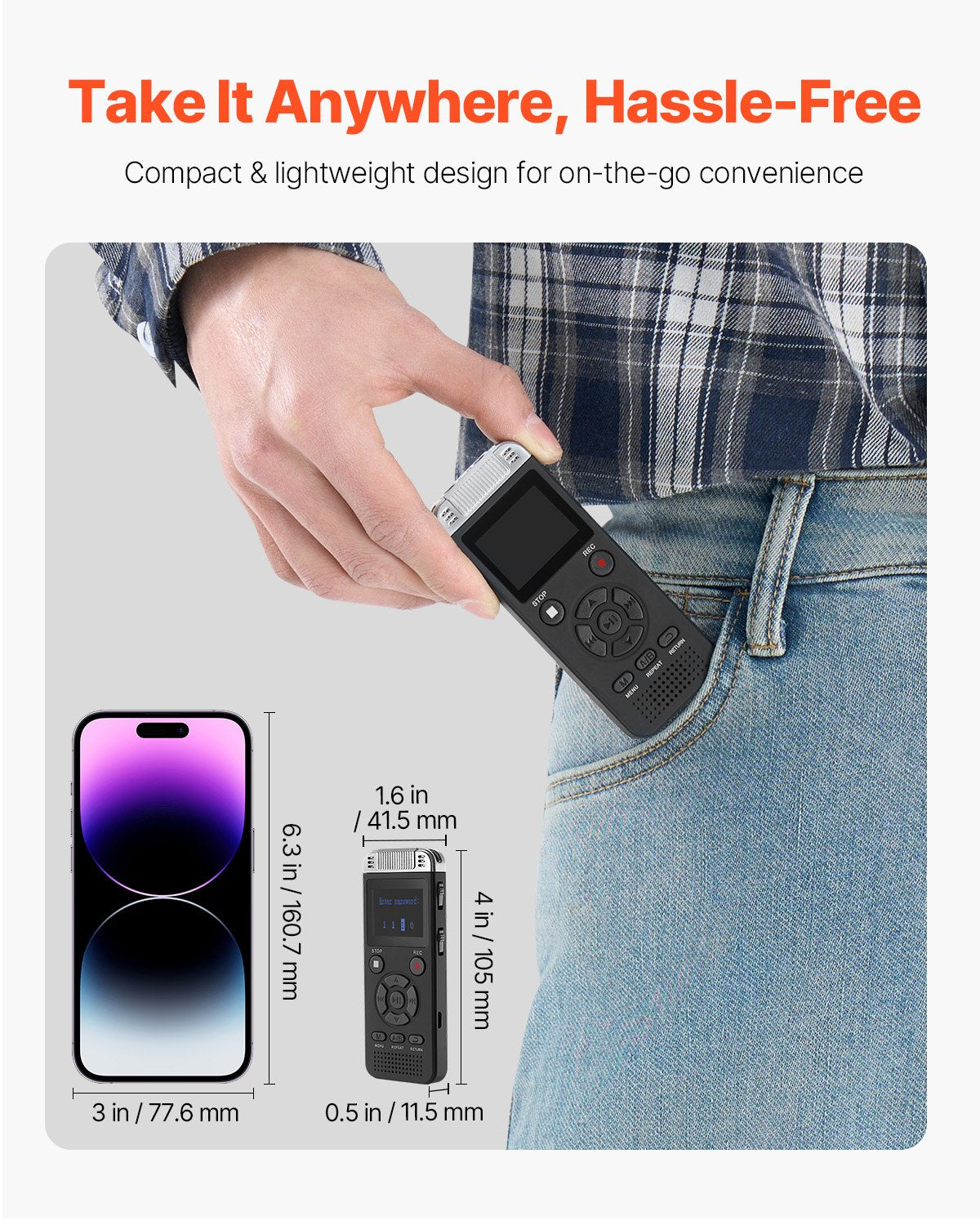 128GB Voice Activated Digital Recorder with 8730 Hours Storage, Password Protection, Noise Cancellation, Ideal for Lectures and Meetings