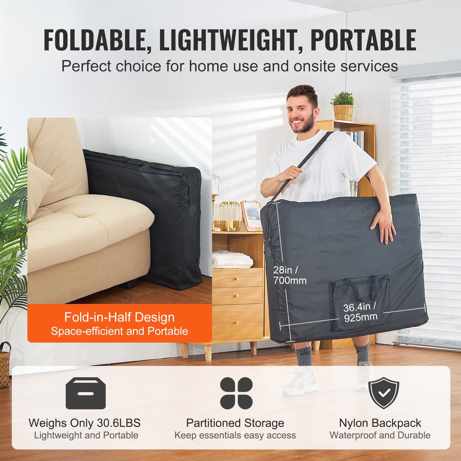 Portable 28" Massage Table with Adjustable Height, Headrest, Armrests, and Carrying Bag – Ideal for Salon, Spa, Tattoo & Beauty Use, 600 lbs Capacity