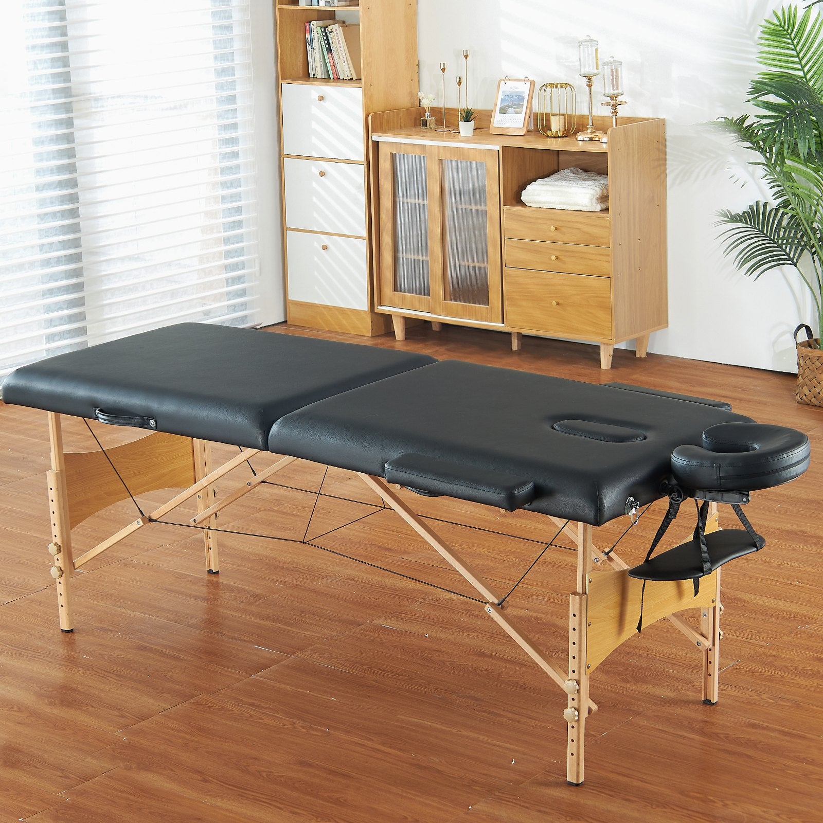 Portable 28" Massage Table with Adjustable Height, Headrest, Armrests, and Carrying Bag – Ideal for Salon, Spa, Tattoo & Beauty Use, 600 lbs Capacity