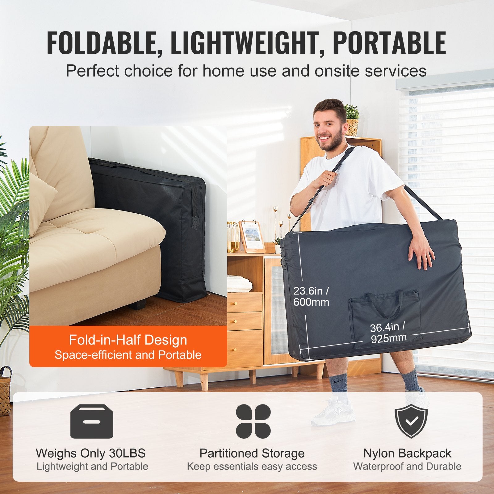 Compact & Adjustable Portable Massage Table with Headrest, Armrests, Hand Pallet, Carry Bag - Ideal for Salon, Spa, Tattoo, 600 lbs Capacity