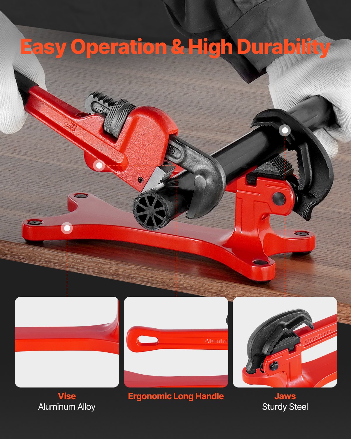 Lightweight Aluminum Portable Pipe Vise for 1/8" to 1-1/2" Pipes, Ideal for Plumbing Installation, Repair, Maintenance, with Durable Non-Slip Jaws