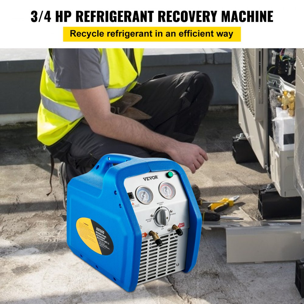 VEVOR Refrigerant Recovery Machine, 110V-120V AC 60Hz 3/4HP, Dual Cylinder Oil-less, Portable Recovery Unit, for Both Liquid and Vapor Refrigerant, Air Condition Blue