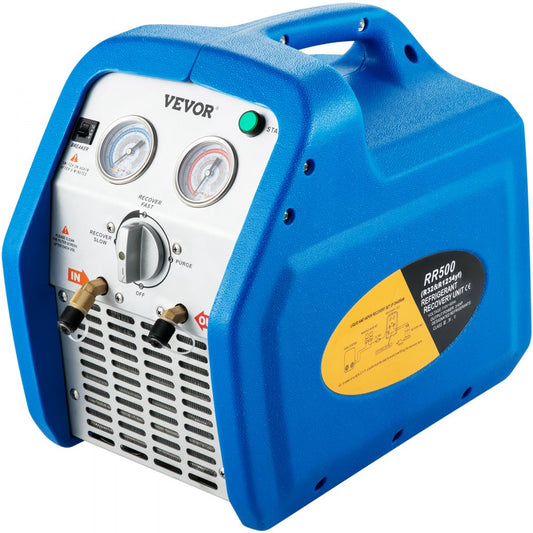 VEVOR Refrigerant Recovery Machine, 110V-120V AC 60Hz 3/4HP, Dual Cylinder Oil-less, Portable Recovery Unit, for Both Liquid and Vapor Refrigerant, Air Condition Blue