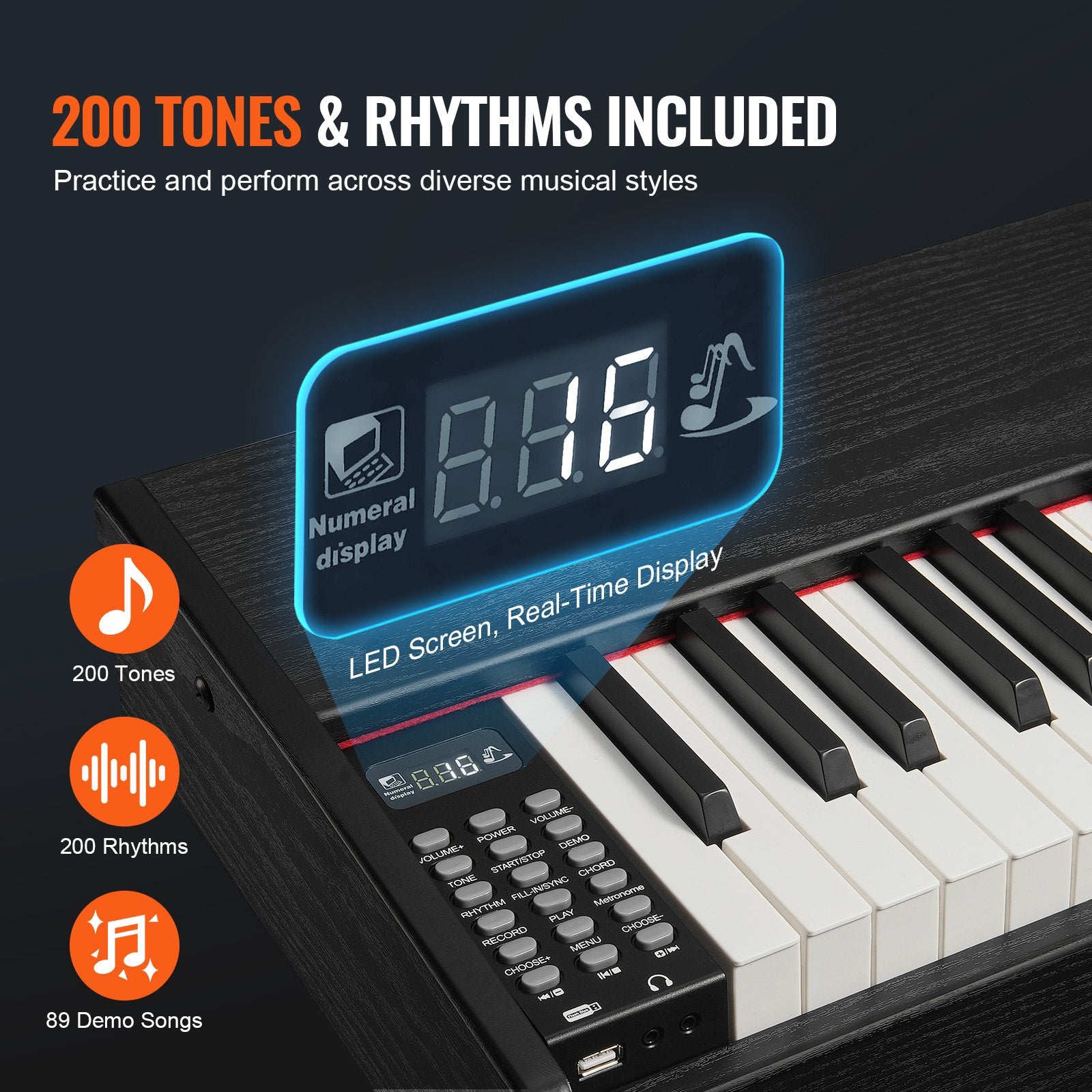 88-Key Fully Weighted Digital Piano with Dual Keyboard, Built-In Speakers, Sustain Pedal, Bluetooth, USB/MIDI Support, 200 Tones & Rhythms for Beginners & Teachers