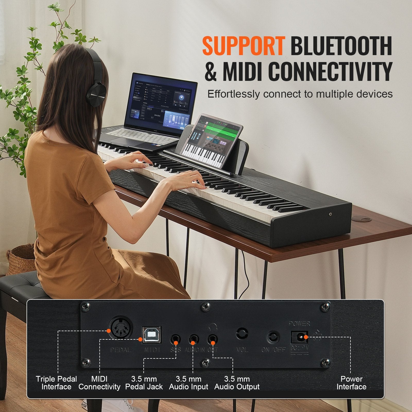 88-Key Fully Weighted Digital Piano with Dual Keyboard, Built-In Speakers, Sustain Pedal, Bluetooth, USB/MIDI Support, 200 Tones & Rhythms for Beginners & Teachers