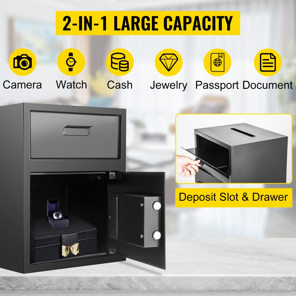 Vevor Digital Depository Safe Drop Safe Carbon Steel 2 Keys Safe With Drop Slot