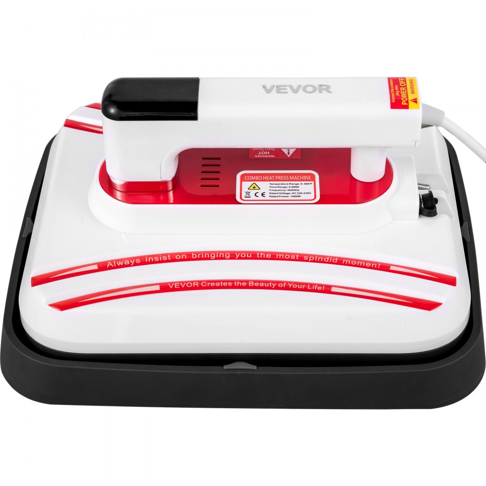 VEVOR Heat Press 12 x 10 Inch Easy Press 800W 4 in 1 Red Portable Easy Mini Press Vibration Function Press Machine Double-Tube Heating Mini Press for Mugs & Caps with Highly-Sensitive Touch Screen