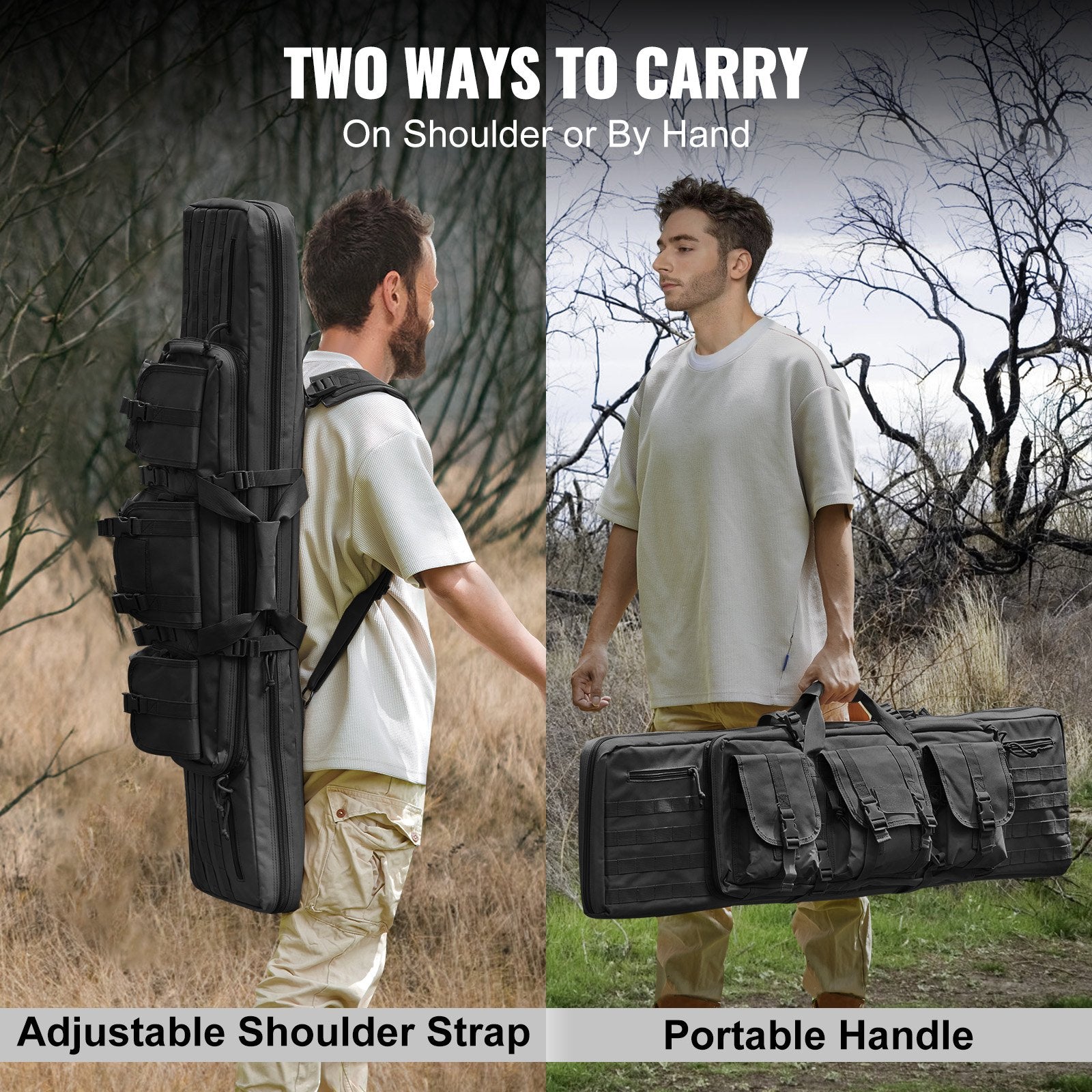 36" Tactical Rifle Bag with Lockable Zipper - Soft Double Gun Case for 2 Rifles & Pistols, 3 Storage Pockets, Molle System, Black