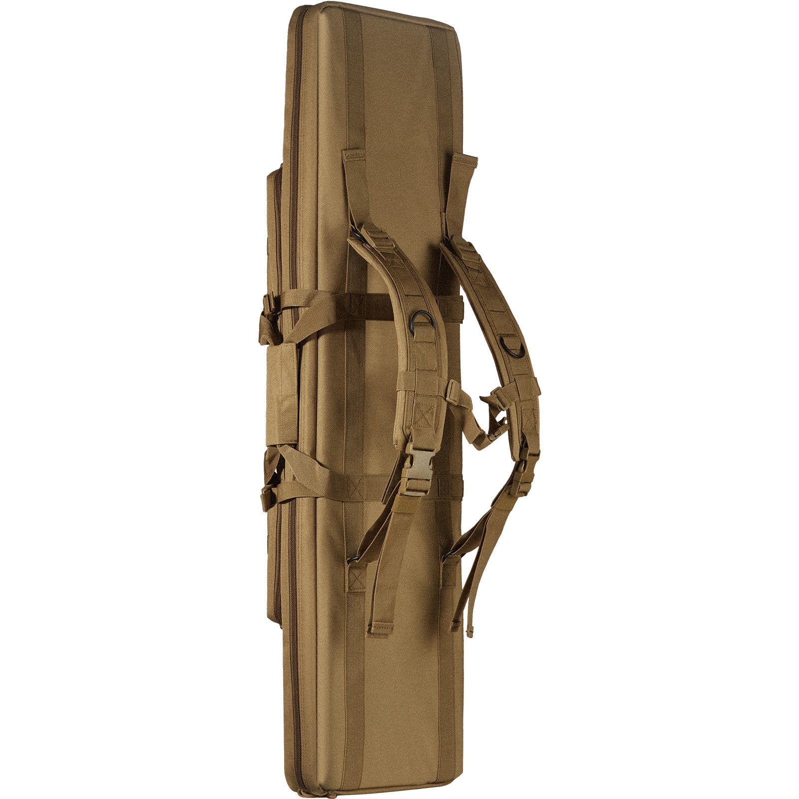 36" Tactical Double Rifle Bag with Lockable Zipper, Waterproof Soft Case, Molle System, Fits Two 34" Rifles & 2 Pistols, Brown