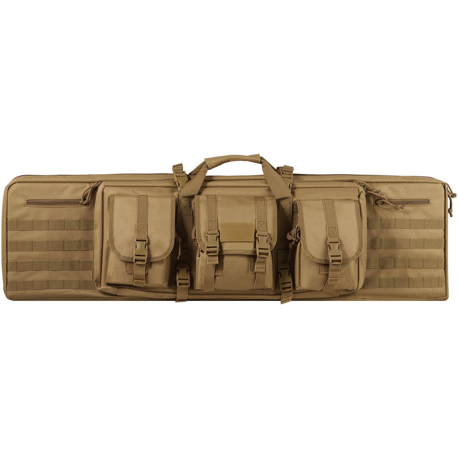 36" Tactical Double Rifle Bag with Lockable Zipper, Waterproof Soft Case, Molle System, Fits Two 34" Rifles & 2 Pistols, Brown