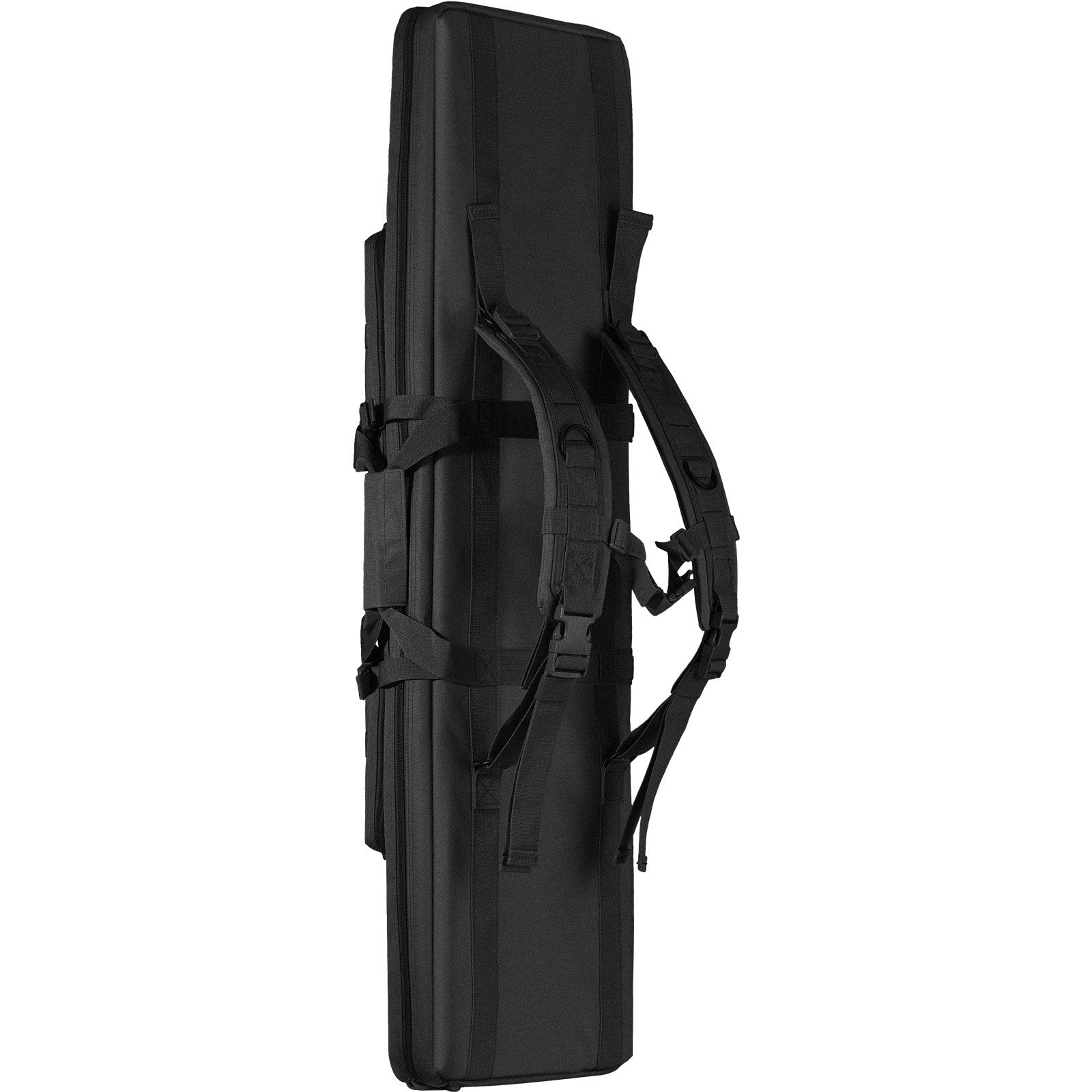 Tactical 42" Double Long Gun Bag with Lockable Zipper, 3 Pockets, Shoulder Strap, for 2 Rifles & 2 Pistols, Durable 600D Polyester, Black