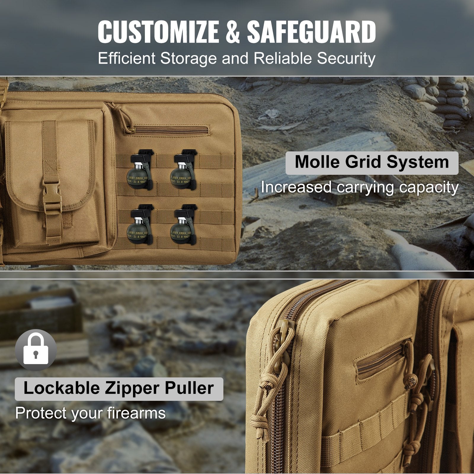 42" Tactical Double Rifle Case, Lockable Zipper, 3 Storage Pockets, Shoulder Strap, Holds 2 Rifles & Pistols, Waterproof, Durable 600D Polyester