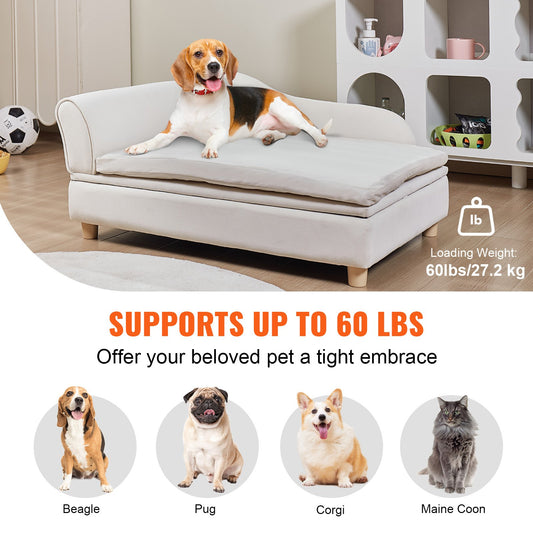Luxurious Pet Sofa for Large Dogs & Cats - Soft Velvet Couch, 110 lbs Capacity, Quick Assembly, Stylish White Design