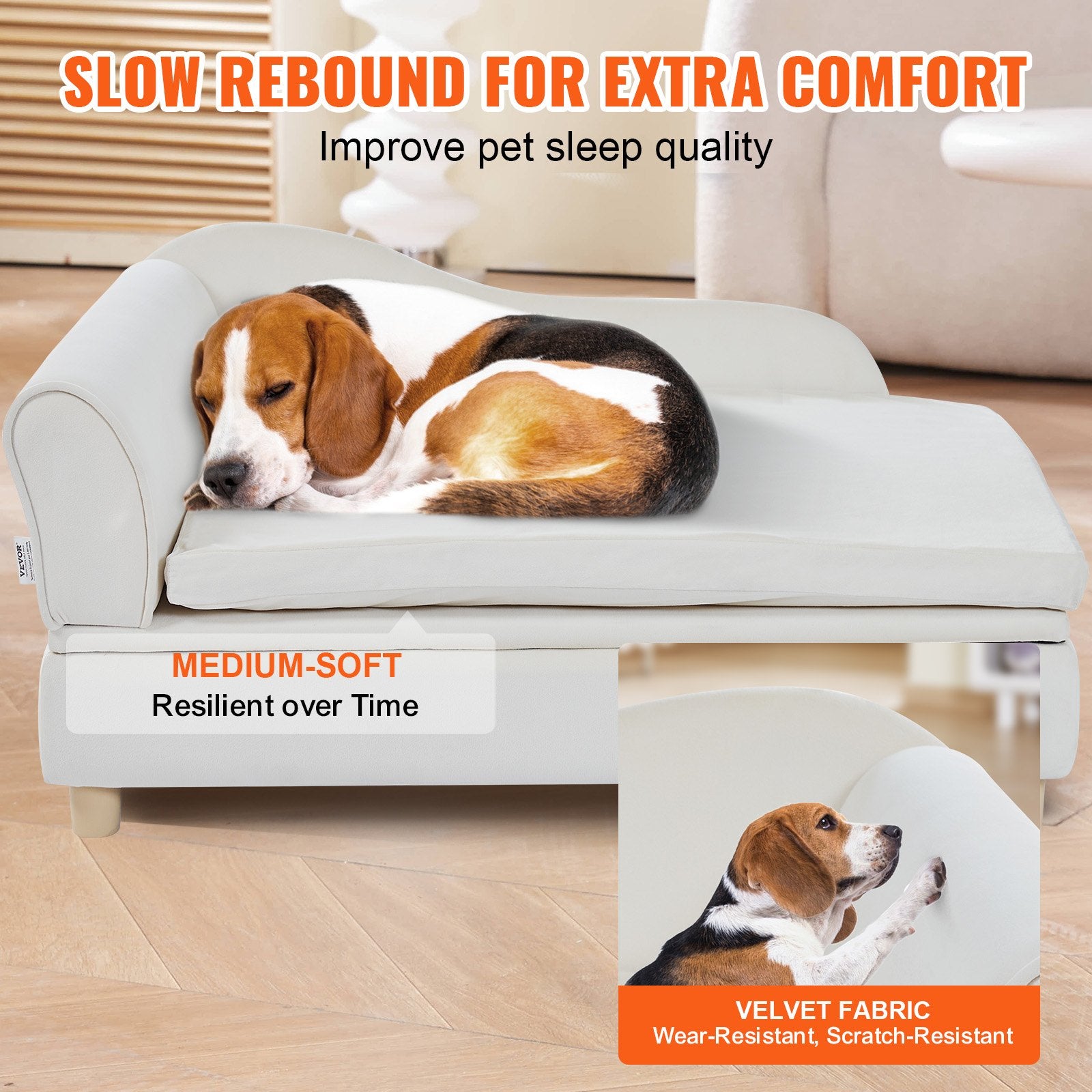 Luxurious Pet Sofa for Large Dogs & Cats - Soft Velvet Couch, 110 lbs Capacity, Quick Assembly, Stylish White Design