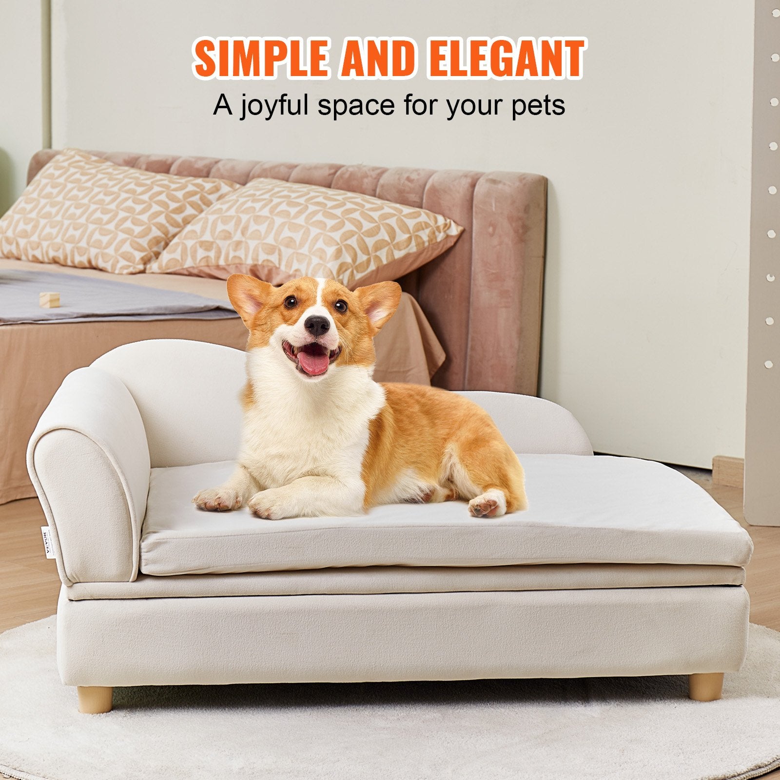 Luxurious Pet Sofa for Large Dogs & Cats - Soft Velvet Couch, 110 lbs Capacity, Quick Assembly, Stylish White Design