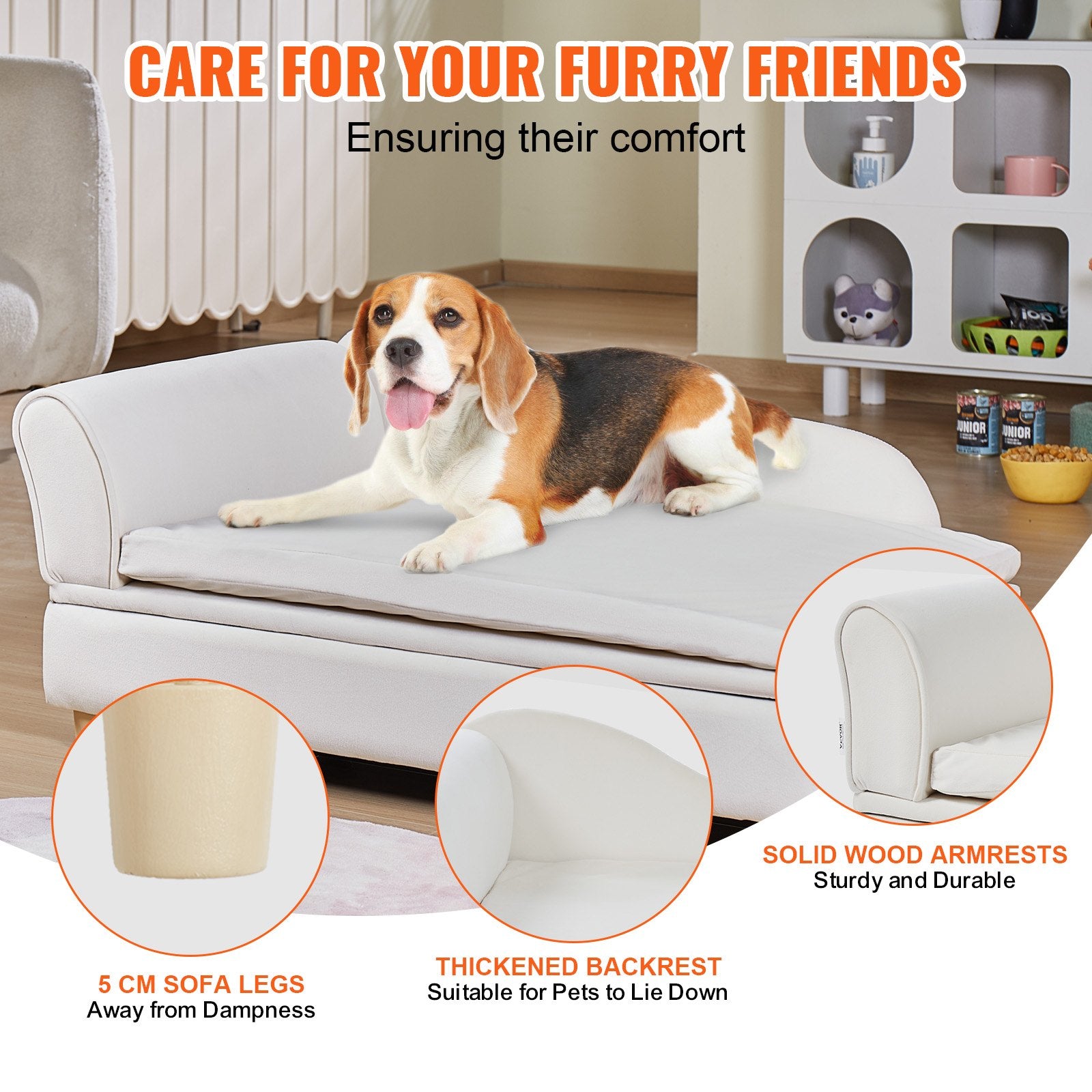 Luxurious Pet Sofa for Large Dogs & Cats - Soft Velvet Couch, 110 lbs Capacity, Quick Assembly, Stylish White Design