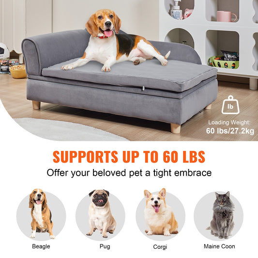 Luxurious Grey Velvet Pet Sofa Bed for Large Dogs & Cats, 110 lbs Capacity - Stylish, Comfy Couch with Quick Assembly