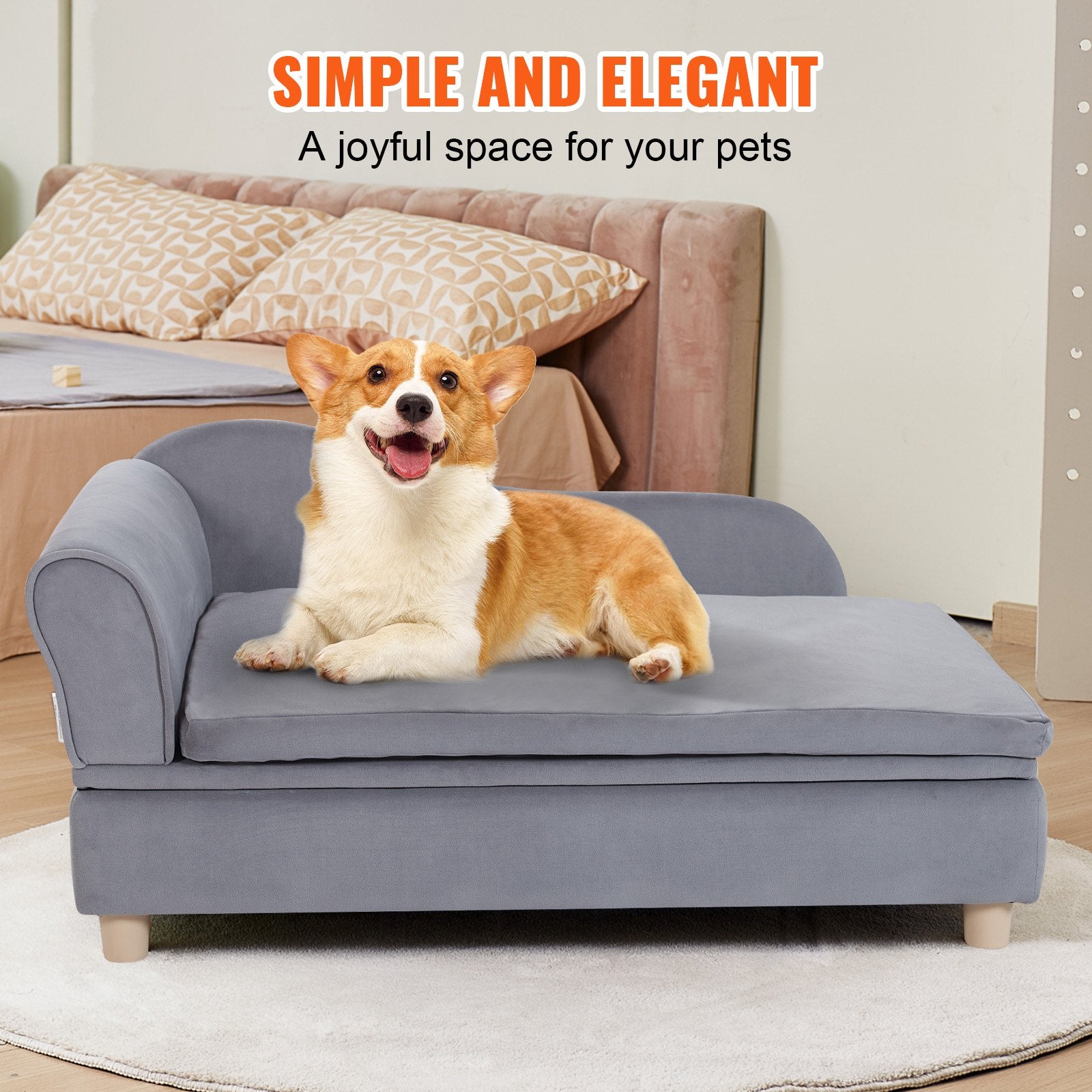 Luxurious Grey Velvet Pet Sofa Bed for Large Dogs & Cats, 110 lbs Capacity - Stylish, Comfy Couch with Quick Assembly