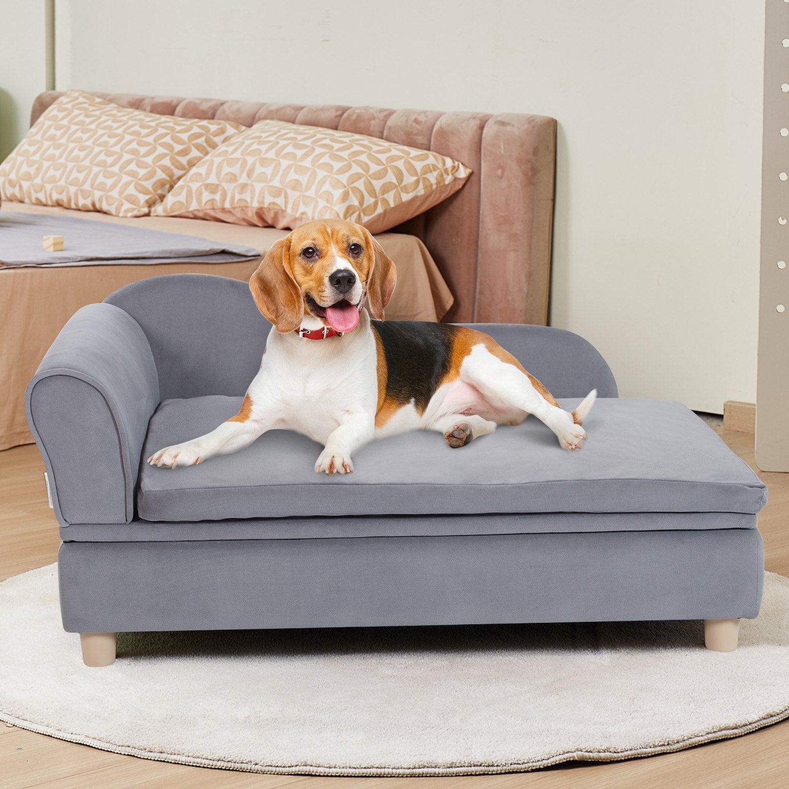 Luxurious Grey Velvet Pet Sofa Bed for Large Dogs & Cats, 110 lbs Capacity - Stylish, Comfy Couch with Quick Assembly