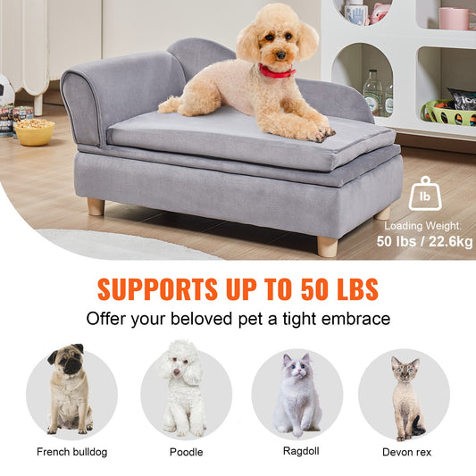 Luxurious Grey Velvet Pet Sofa Bed for Medium Dogs & Cats - Stylish Dog Couch with 81 lbs Capacity, Easy Assembly & Plush Comfort