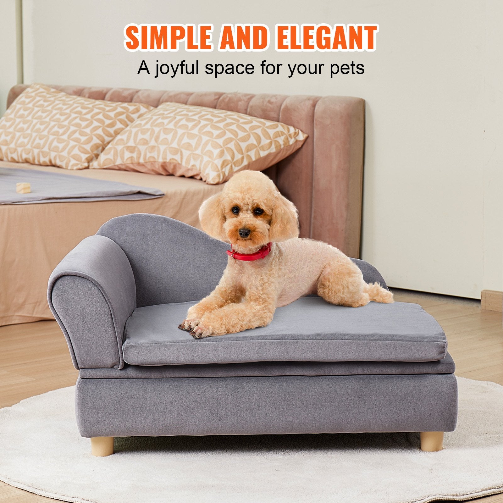 Luxurious Grey Velvet Pet Sofa Bed for Medium Dogs & Cats - Stylish Dog Couch with 81 lbs Capacity, Easy Assembly & Plush Comfort
