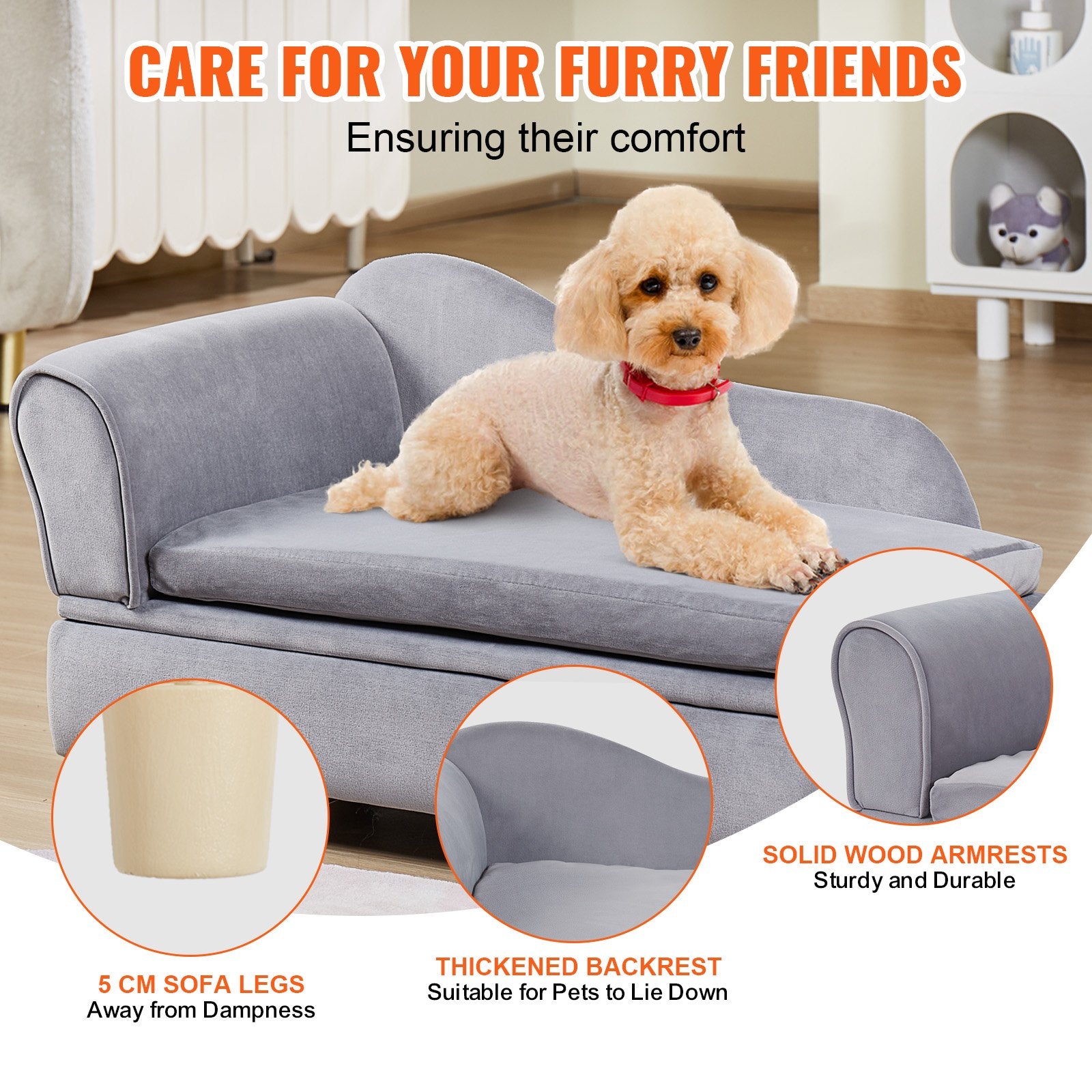 Luxurious Grey Velvet Pet Sofa Bed for Medium Dogs & Cats - Stylish Dog Couch with 81 lbs Capacity, Easy Assembly & Plush Comfort