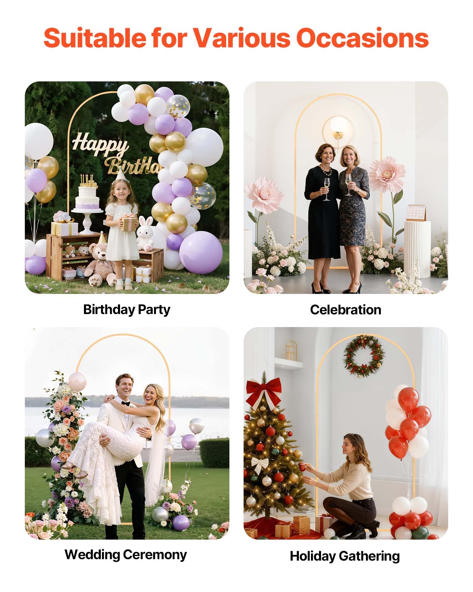 Elegant Gold Metal Arch Backdrop Stand for Weddings, Parties, and Events - 6.6x3.3 ft, Easy Assembly, Stable, Versatile Decoration Frame